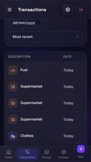 Transaction list